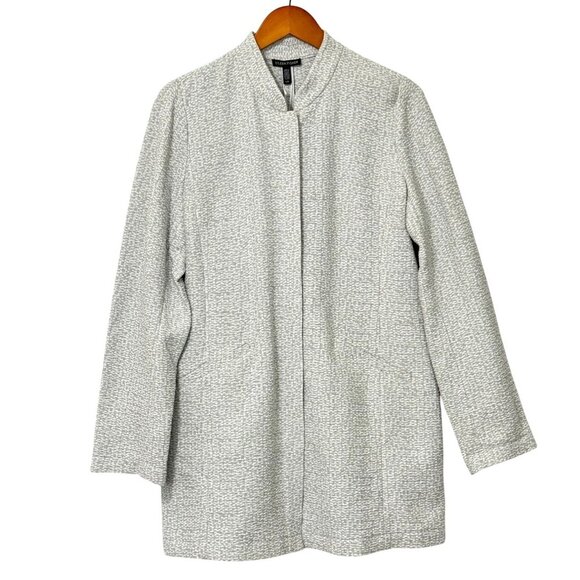 Eileen Fisher System NWT Textural Cotton Tencel Stretch Jacket Gray White Size L - Picture 12 of 12